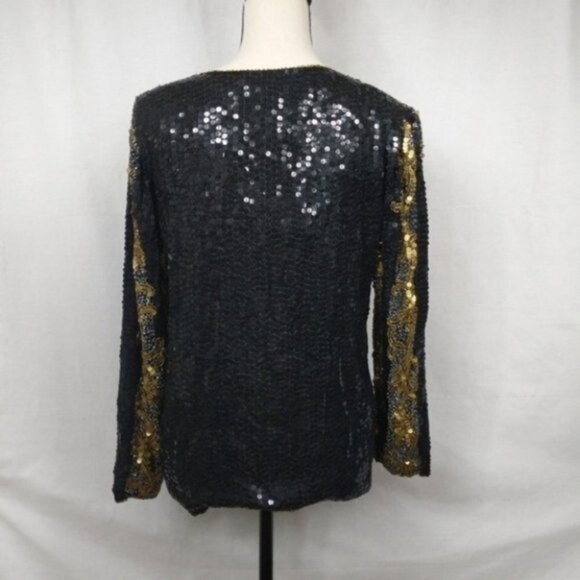 Joseph Le Bon Vintage Silk Sequin Black Gold Sweater S - Picture 5 of 7